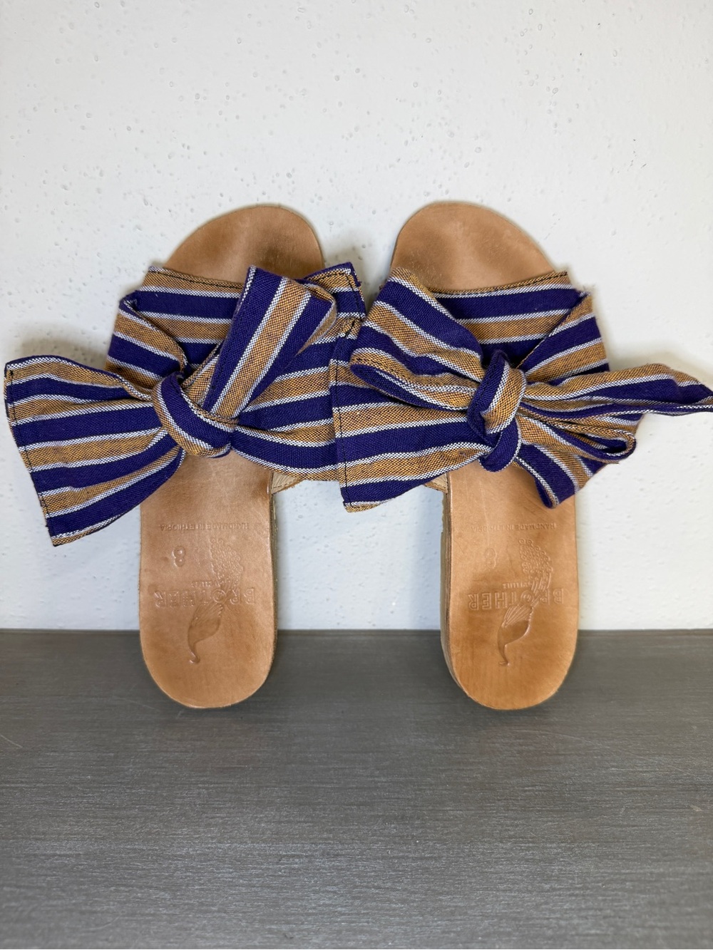 Brother Vellies Burkina Striped Sandals Blue Orange Leather Women’s Sz 8 M - Picture 3 of 8